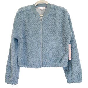 NWT Crave Fame Juniors Faux-Fur Embossed Bomber Cozy Jacket Zipper Large